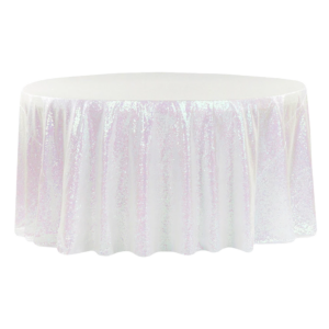 White Iridescent Sequin round tablecloth - 120"